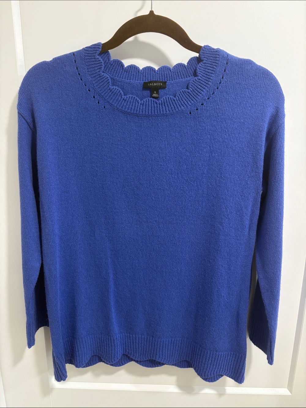 Talbots Royal Blue Scalloped Crewneck Sweater